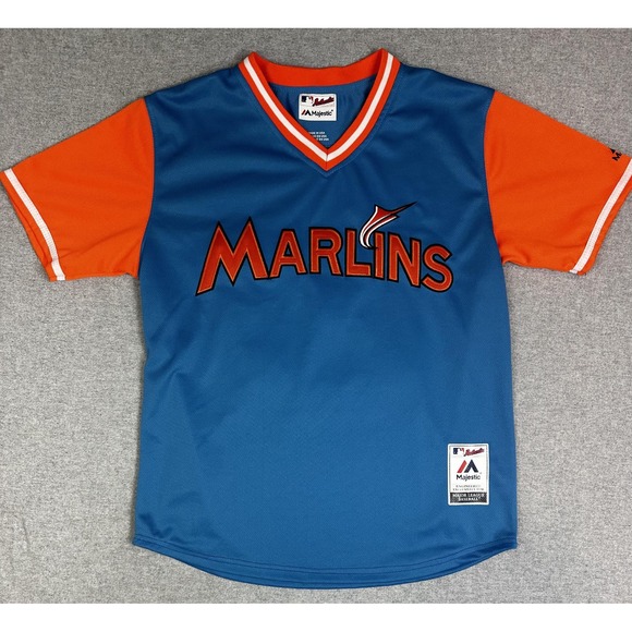 Majestic Other - Miami Marlins‎ Shirt Mens Medium Blue Orange MLB Baseball Cruz 27 Stitched